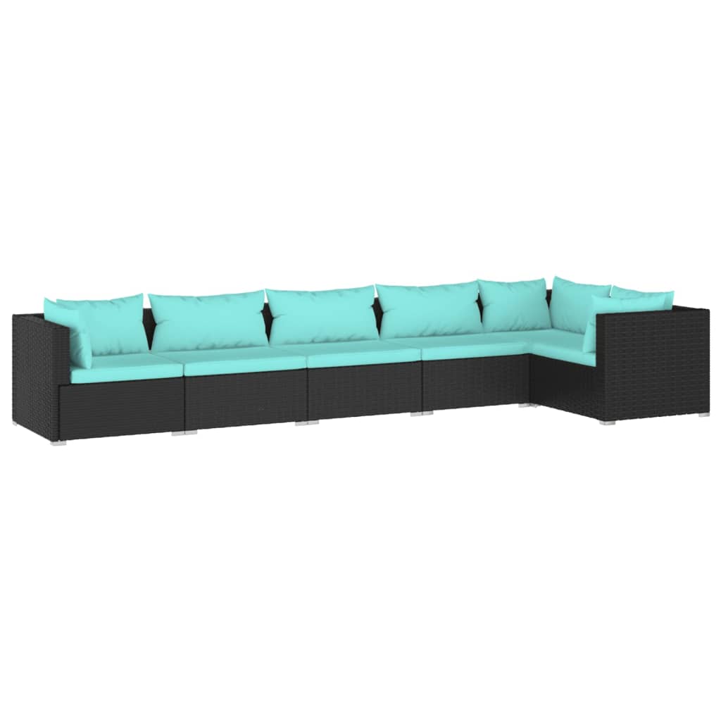 Set Divani da Giardino 6 pz con Cuscini in Polyrattan Nero | homemem39