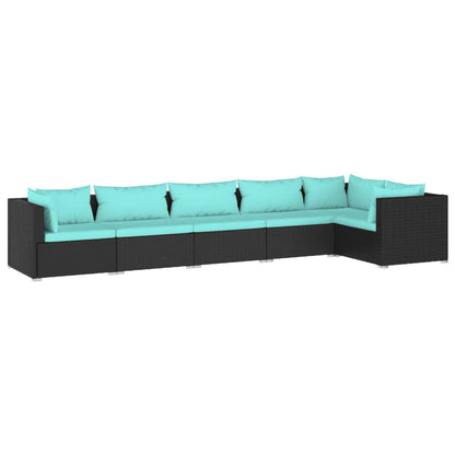 Set Divani da Giardino 6 pz con Cuscini in Polyrattan Nero | homemem39
