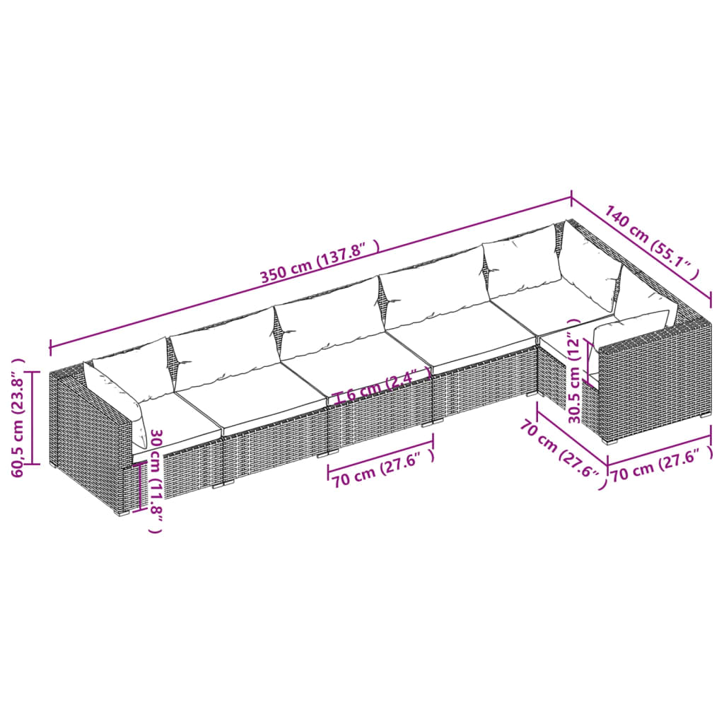 Set Divani da Giardino 6 pz con Cuscini in Polyrattan Nero | homemem39