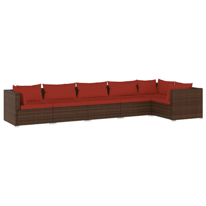 Set Divani da Giardino 6 pz con Cuscini in Polyrattan Marrone | homemem39
