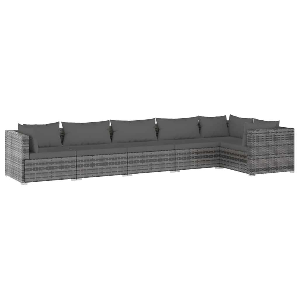 Set Divani da Giardino con Cuscini 6 pz in Polyrattan Grigio | homemem39