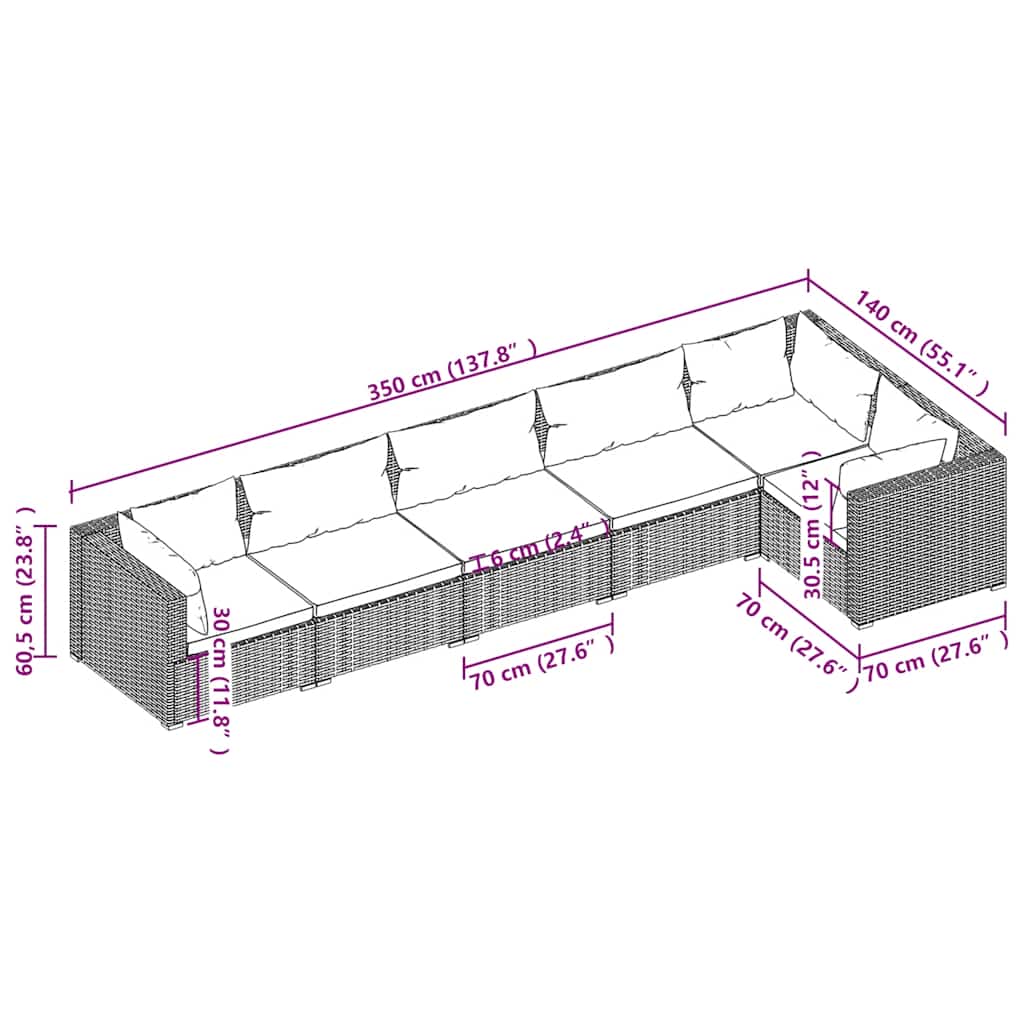 Set Divani da Giardino con Cuscini 6 pz in Polyrattan Grigio | homemem39