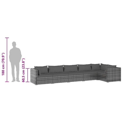 Set Divani da Giardino con Cuscini 6 pz in Polyrattan Grigio | homemem39