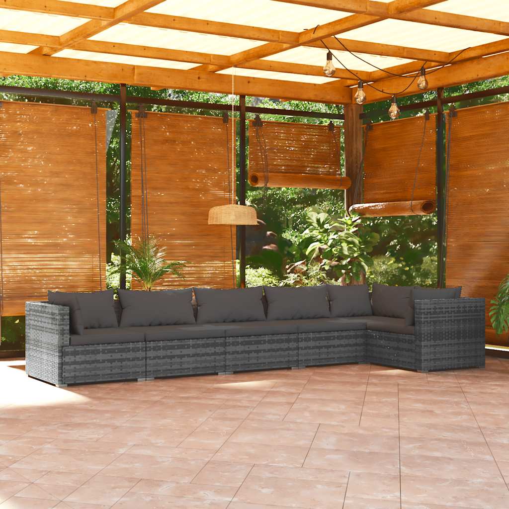 Set Divani da Giardino con Cuscini 6 pz in Polyrattan Grigio | homemem39