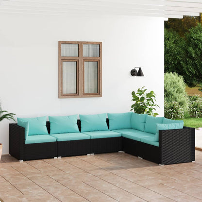 Set Divani da Giardino 6 pz con Cuscini in Polyrattan Nero | homemem39