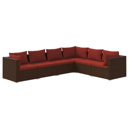 Set Divani da Giardino 6 pz con Cuscini in Polyrattan Marrone | homemem39