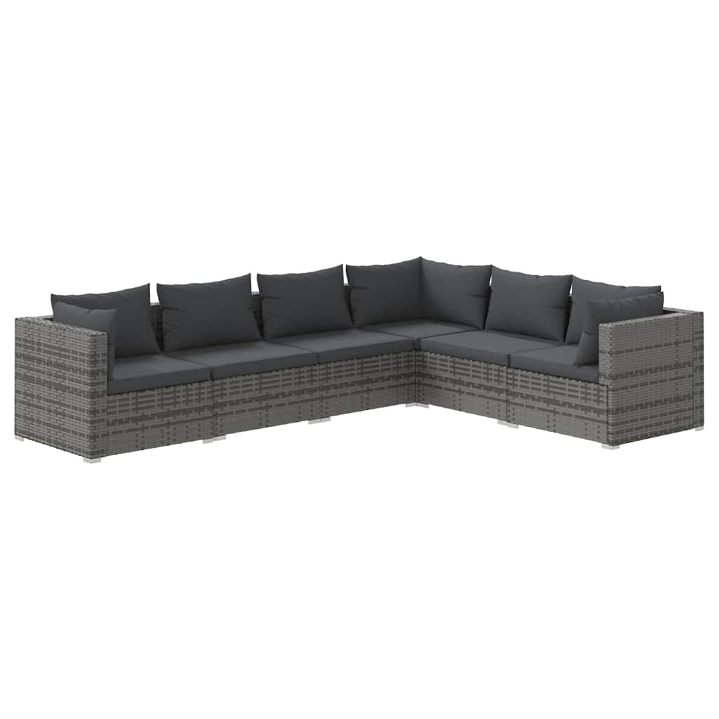 Set Divani da Giardino 6 pz con Cuscini in Polyrattan Grigio | homemem39