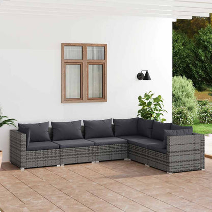 Set Divani da Giardino 6 pz con Cuscini in Polyrattan Grigio | homemem39