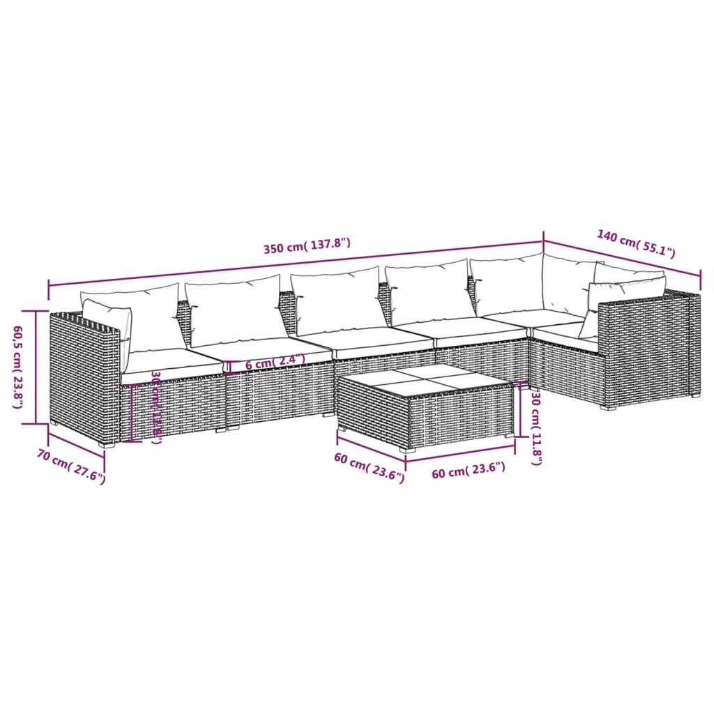 Set Divani da Giardino 7 pz con Cuscini in Polyrattan Nero | homemem39