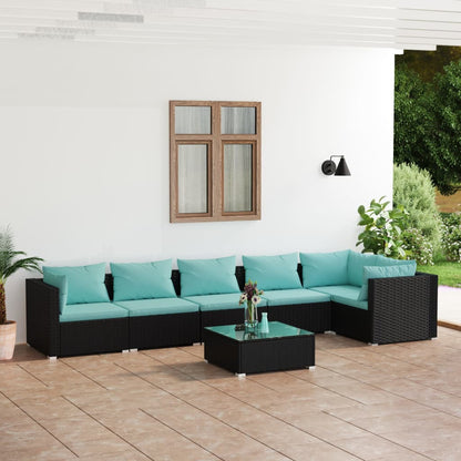 Set Divani da Giardino 7 pz con Cuscini in Polyrattan Nero | homemem39