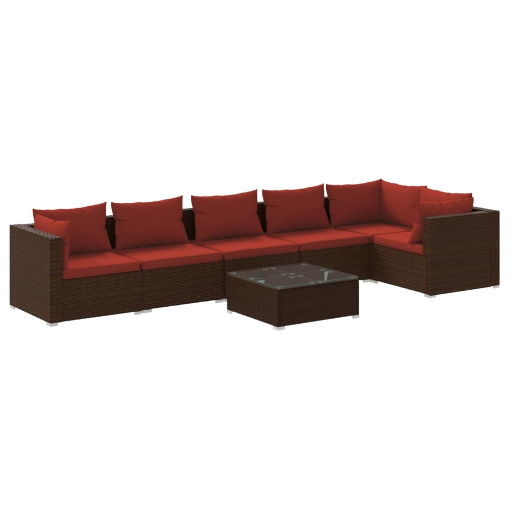 Set Divani da Giardino 7 pz con Cuscini in Polyrattan Marrone | homemem39