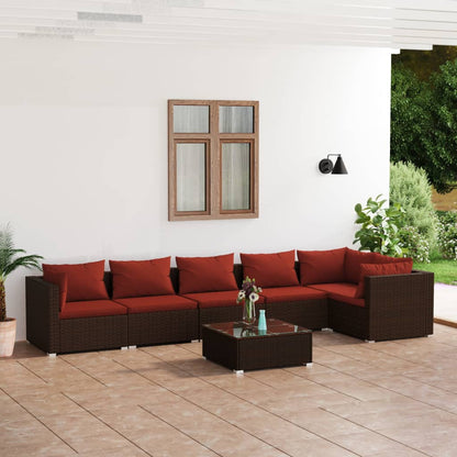 Set Divani da Giardino 7 pz con Cuscini in Polyrattan Marrone | homemem39