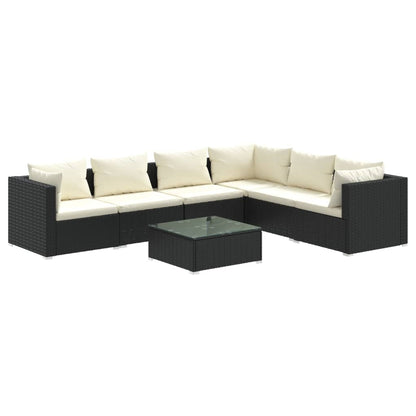 Set Salotto da Giardino 7 pz con Cuscini in Polyrattan Nero