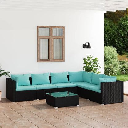 Set Divani da Giardino 7 pz con Cuscini in Polyrattan Nero | homemem39