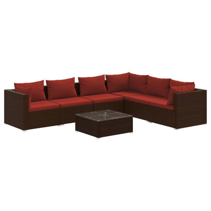 Set Divani da Giardino 7 pz con Cuscini in Polyrattan Marrone | homemem39