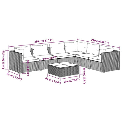 Set Divani da Giardino 7 pz con Cuscini in Polyrattan Marrone | homemem39