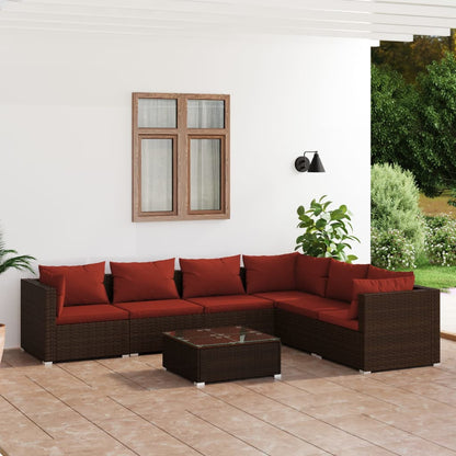 Set Divani da Giardino 7 pz con Cuscini in Polyrattan Marrone | homemem39