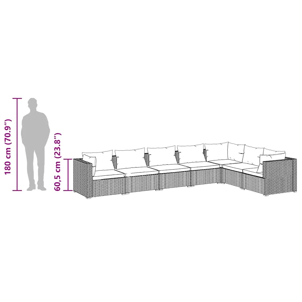 Set Divani da Giardino 7 pz con Cuscini in Polyrattan Marrone