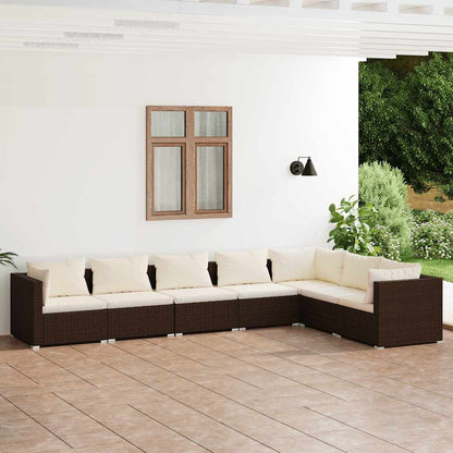 Set Divani da Giardino 7 pz con Cuscini in Polyrattan Marrone