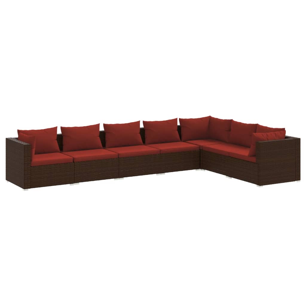 Set Divani da Giardino 7 pz con Cuscini in Polyrattan Marrone | homemem39