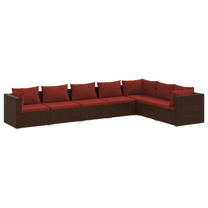 Set Divani da Giardino 7 pz con Cuscini in Polyrattan Marrone | homemem39