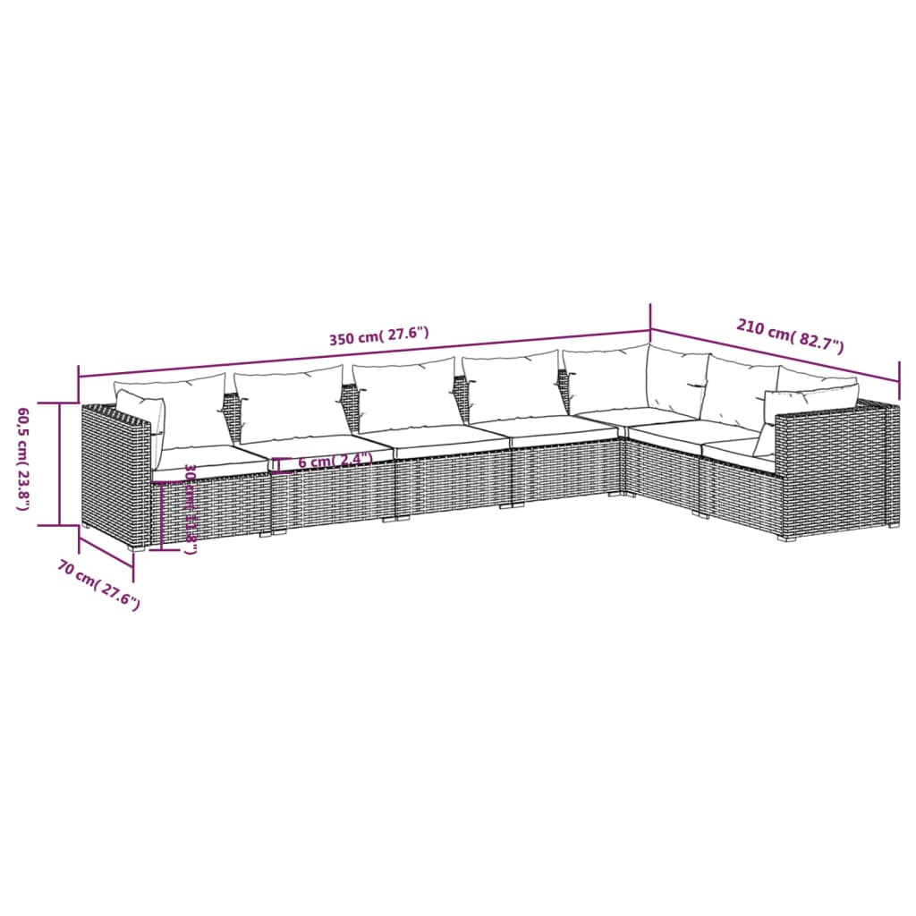 Set Divani da Giardino 7 pz con Cuscini in Polyrattan Marrone | homemem39