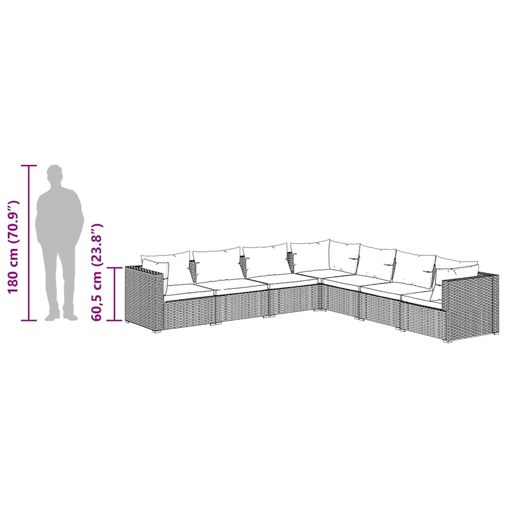 Set Divani da Giardino 7 pz con Cuscini in Polyrattan Marrone
