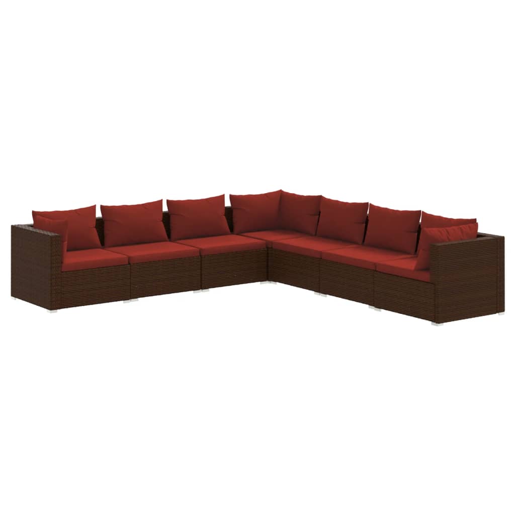 Set Divani da Giardino 7 pz con Cuscini in Polyrattan Marrone | homemem39
