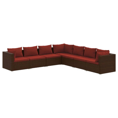 Set Divani da Giardino 7 pz con Cuscini in Polyrattan Marrone | homemem39