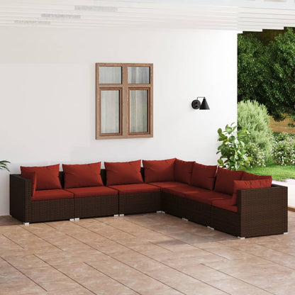 Set Divani da Giardino 7 pz con Cuscini in Polyrattan Marrone | homemem39