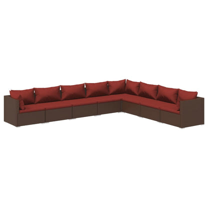 Set Divani da Giardino 8 pz con Cuscini in Polyrattan Marrone | homemem39