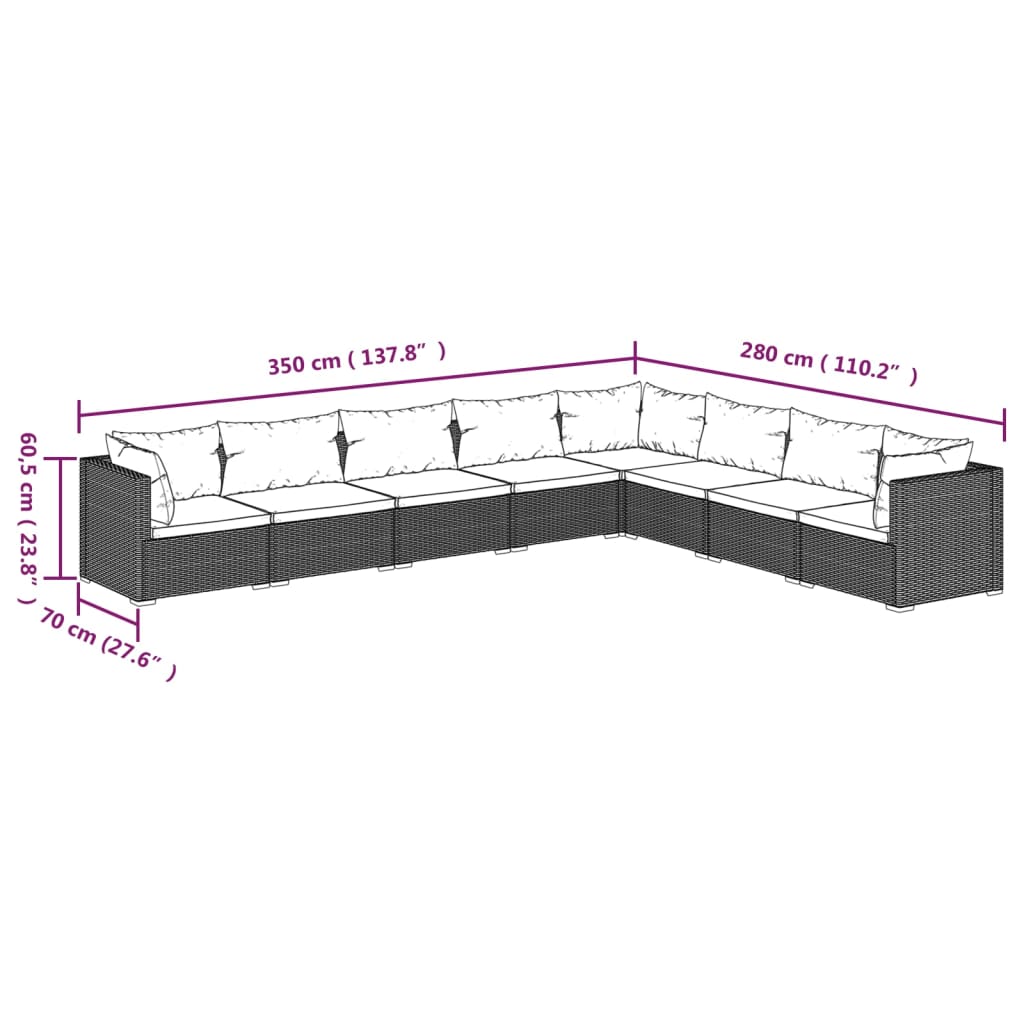 Set Divani da Giardino 8 pz con Cuscini in Polyrattan Marrone | homemem39