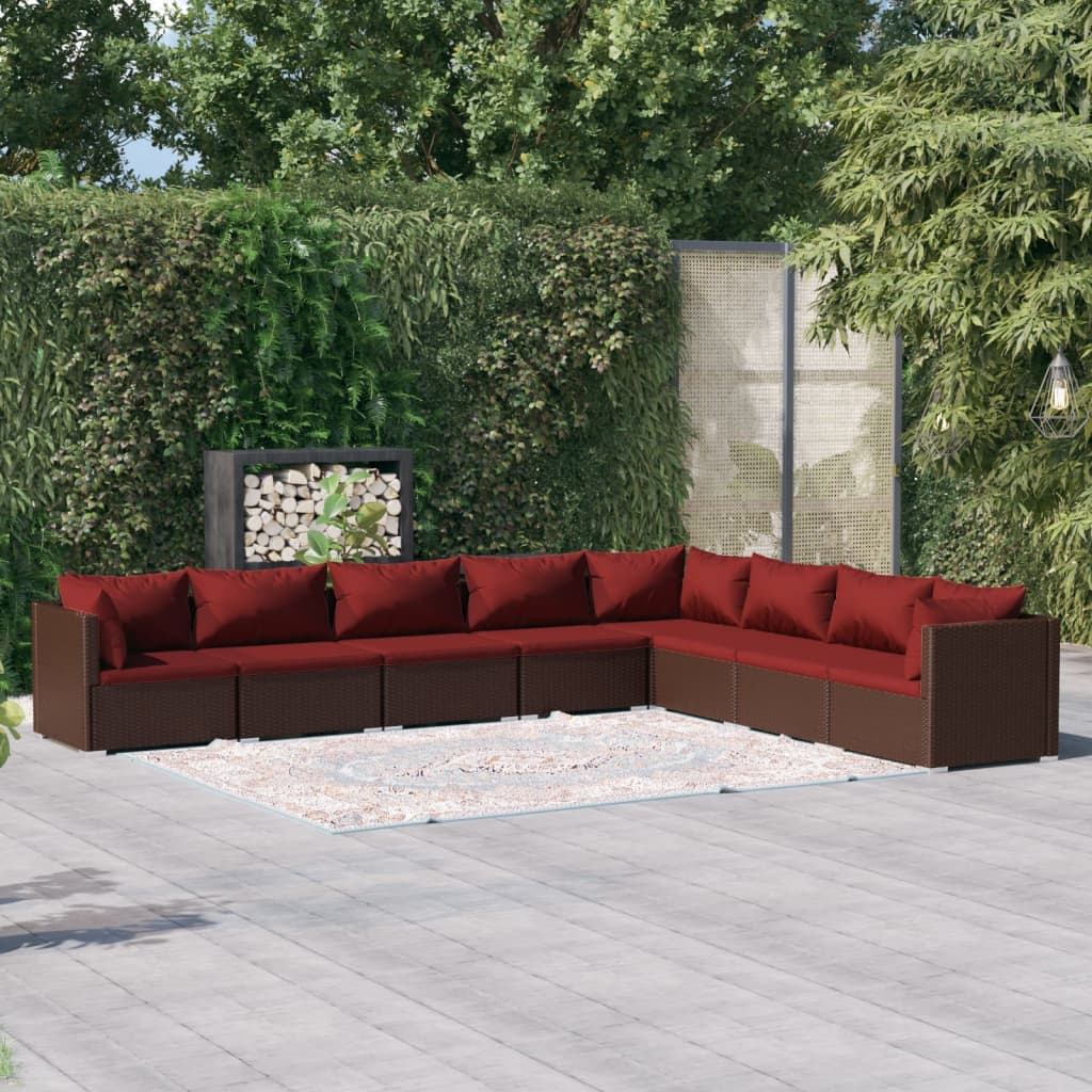 Set Divani da Giardino 8 pz con Cuscini in Polyrattan Marrone | homemem39