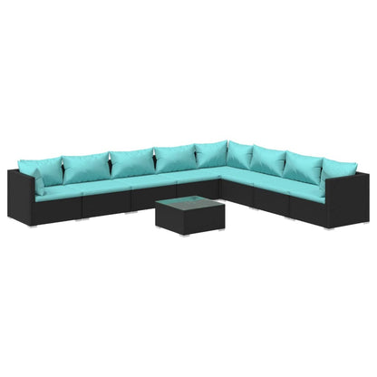 Set Divani da Giardino 9 pz con Cuscini in Polyrattan Nero | homemem39