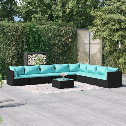 Set Divani da Giardino 9 pz con Cuscini in Polyrattan Nero | homemem39