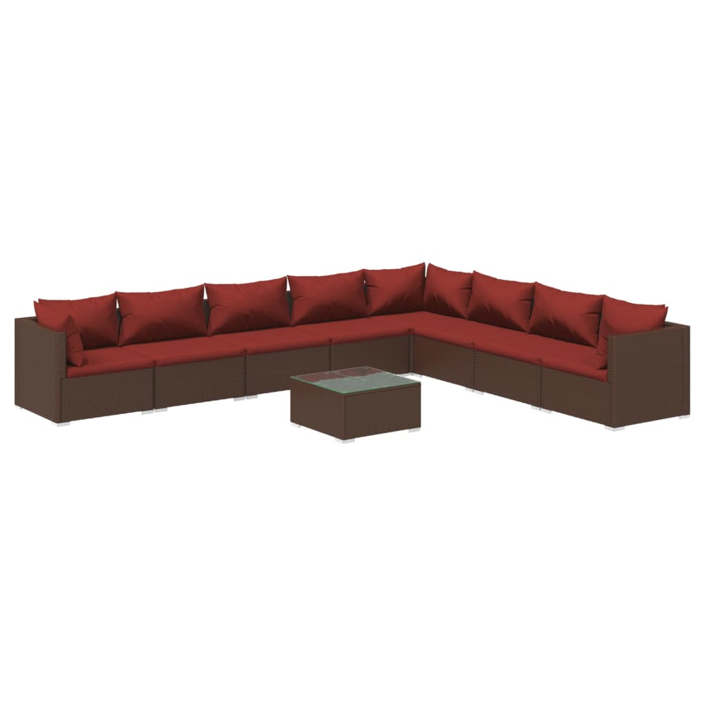 Set Divani da Giardino 9 pz con Cuscini in Polyrattan Marrone | homemem39