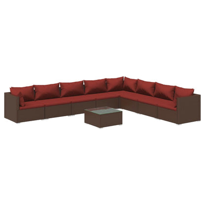 Set Divani da Giardino 9 pz con Cuscini in Polyrattan Marrone | homemem39