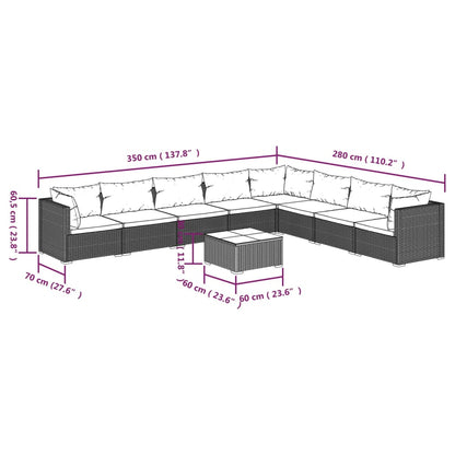 Set Divani da Giardino 9 pz con Cuscini in Polyrattan Marrone | homemem39