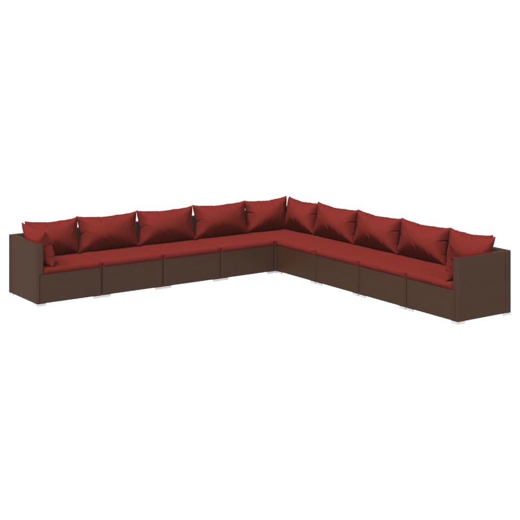 Set Divani da Giardino 9 pz con Cuscini in Polyrattan Marrone | homemem39