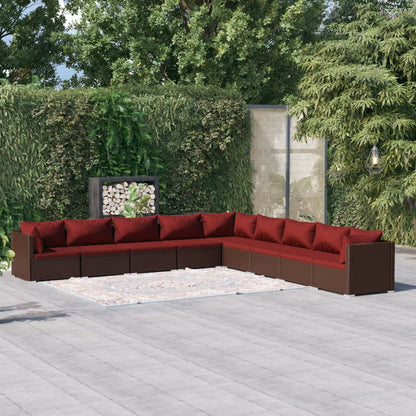 Set Divani da Giardino 9 pz con Cuscini in Polyrattan Marrone | homemem39