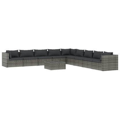 Set Divani da Giardino 10 pz con Cuscini in Polyrattan Grigio | homemem39