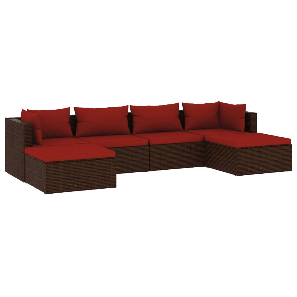 Set Divani da Giardino 6 pz con Cuscini in Polyrattan Marrone | homemem39