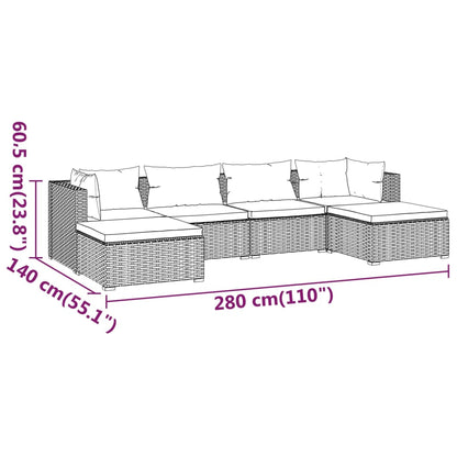 Set Divani da Giardino 6 pz con Cuscini in Polyrattan Marrone | homemem39