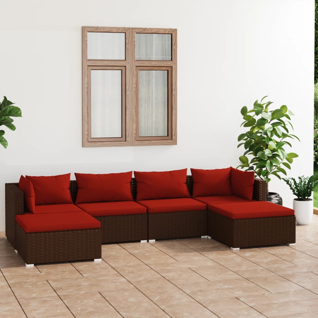 Set Divani da Giardino 6 pz con Cuscini in Polyrattan Marrone | homemem39