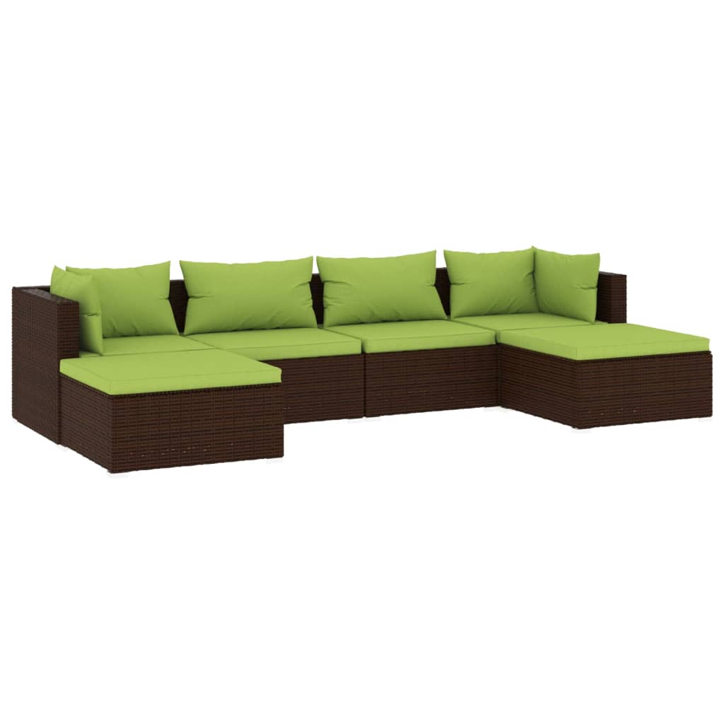 Set Divani da Giardino 6 pz con Cuscini in Polyrattan Marrone | homemem39