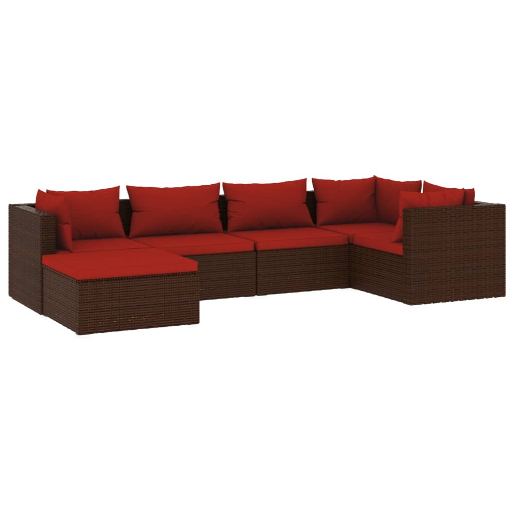 Set Divani da Giardino 6 pz con Cuscini in Polyrattan Marrone | homemem39