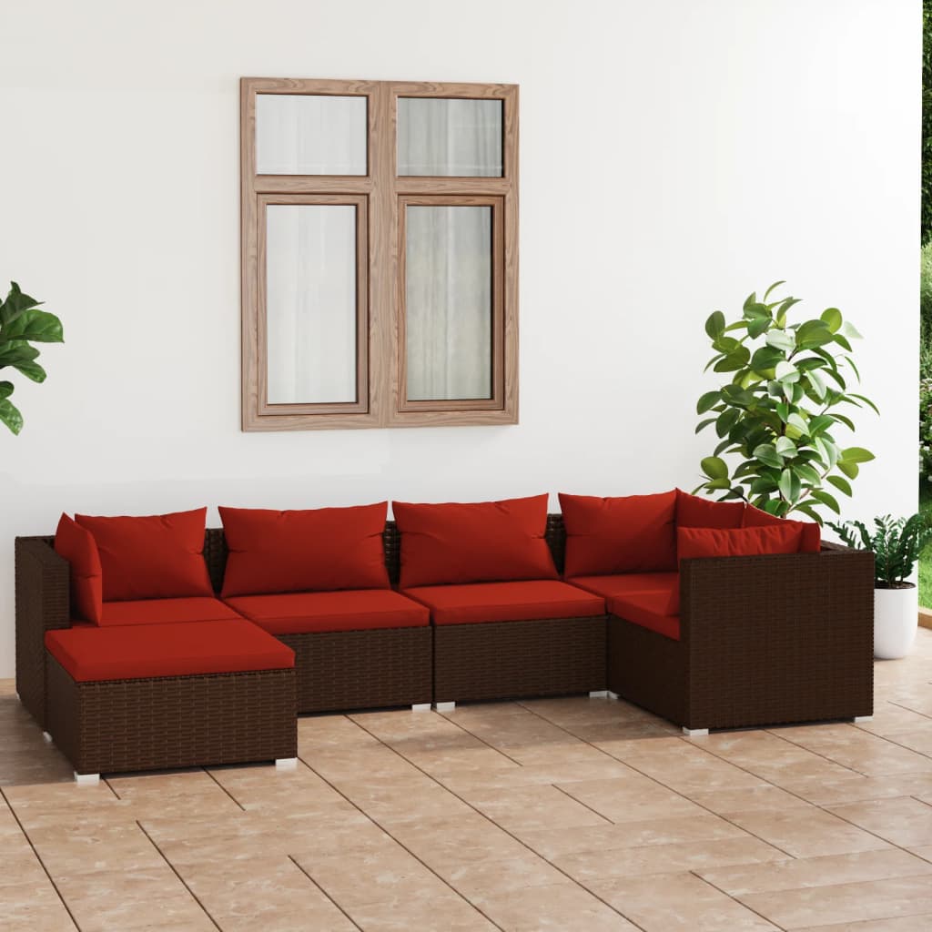 Set Divani da Giardino 6 pz con Cuscini in Polyrattan Marrone | homemem39