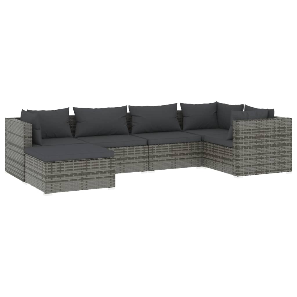Set Divani da Giardino 6 pz con Cuscini in Polyrattan Grigio | homemem39