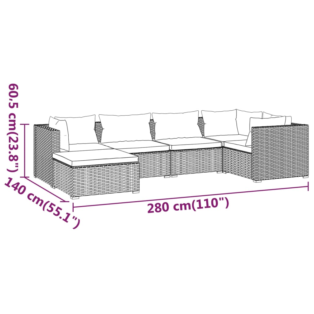 Set Divani da Giardino 6 pz con Cuscini in Polyrattan Grigio | homemem39