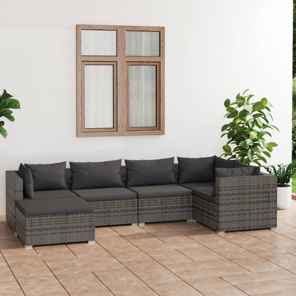 Set Divani da Giardino 6 pz con Cuscini in Polyrattan Grigio | homemem39